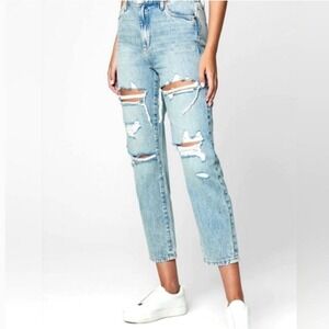 NEW! Revolve BlankNYC Madison High Rise Crop Jeans Light Wash Distressed Size 24
